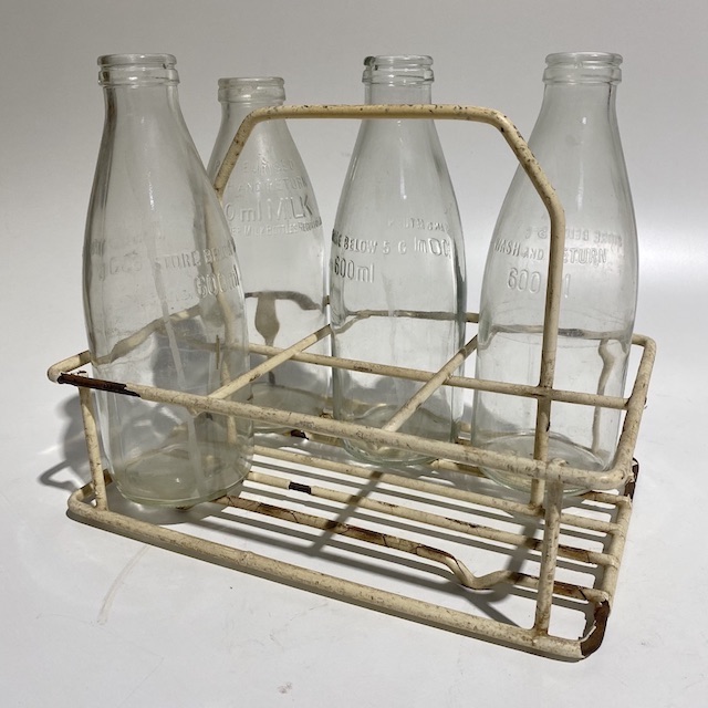 MILK BOTTLE CADDY, Six Bottle Holder Yellowed